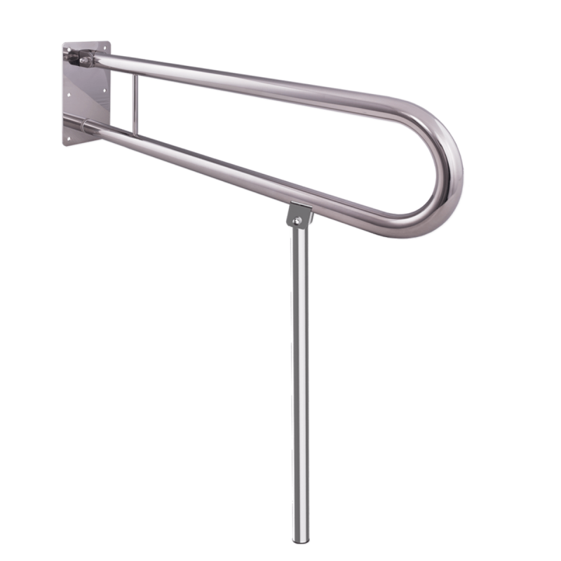 WC - Klappgriff für barrierefreies Bad mit Stützbein 85 cm aus rostfreiem Edelstahl ⌀ 32 mm