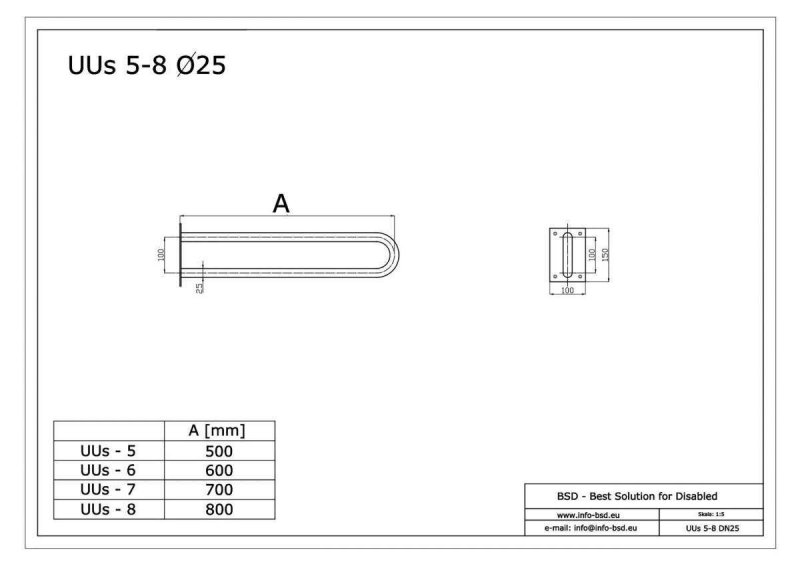 Stützgriff für barrierefreies Bad 80 cm aus rostfreiem Edelstahl ⌀ 25 mm