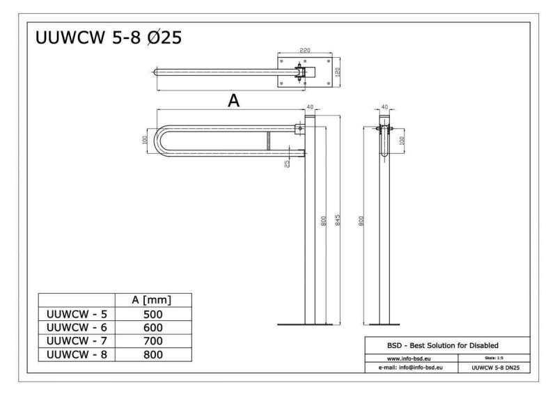 WC - Klappgriff freistehend für barrierefreies Bad 80 cm aus rostfreiem Edelstahl ⌀ 25 mm