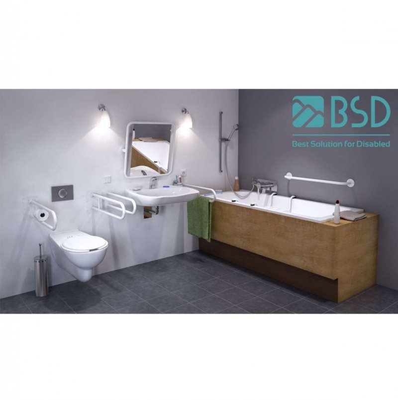 Handlauf für Badewanne für barrierefreies Bad 100/70 cm weiß ⌀ 32 mm