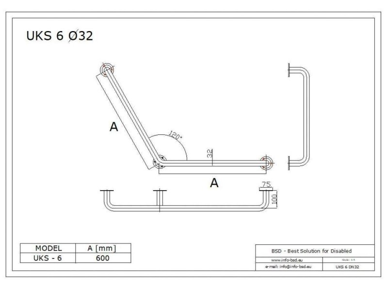 Stumpfwinkelgriff 60/60cm für barrierefreies Bad weiß ⌀ 32 mm mit Abdeckrosetten