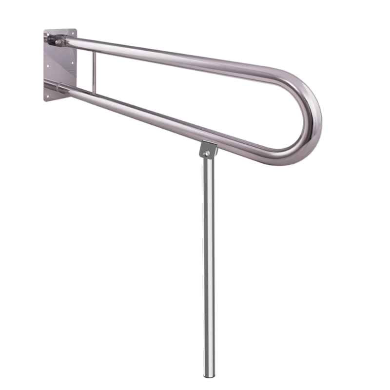 WC - Klappgriff für barrierefreies Bad mit Stützbein 60cm aus rostfreiem Edelstahl ⌀ 32 mm