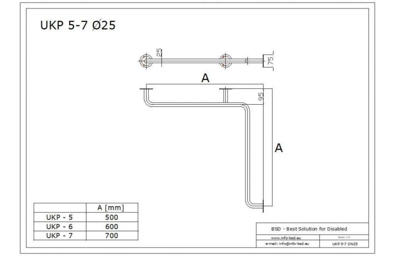 Duschhandlauf Winkelgriff für barrierefreies Bad 50/50 cm weiß ⌀ 25 mm