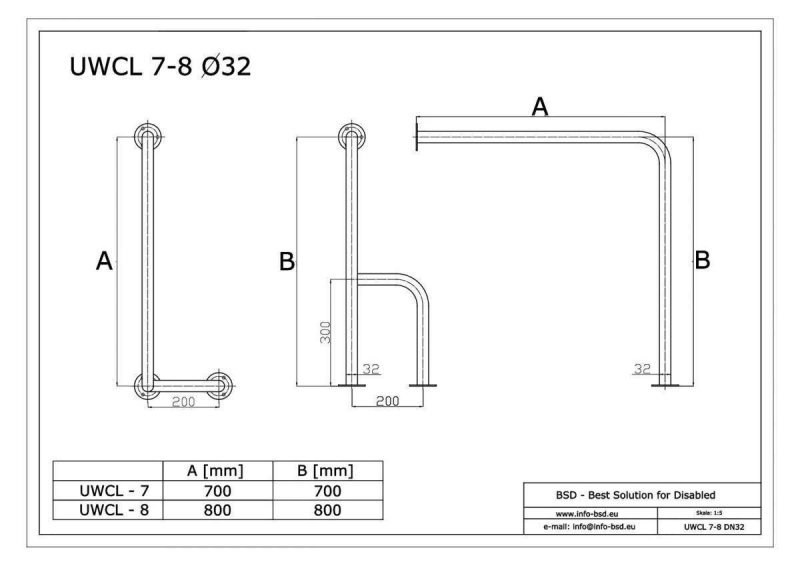 WC Stützgriff für barrierefreies Bad links montierbar weiß 80 cm ⌀ 32 mm