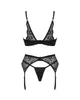 Obsessive - Seksowny Koronkowy 3-Częściowy Set Bellastia Czarny XS/S