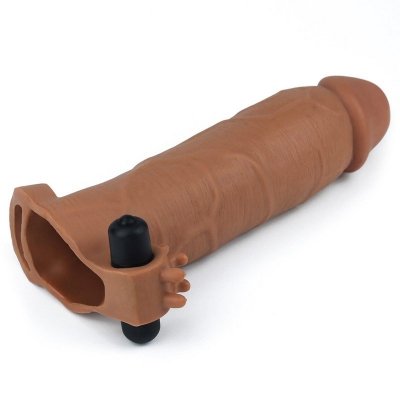Add 3&quot; Pleasure X Tender Vibrating Penis Sleeve Brown