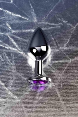 Silver anal plug TOYFA Metal,with a amethyst colored gem