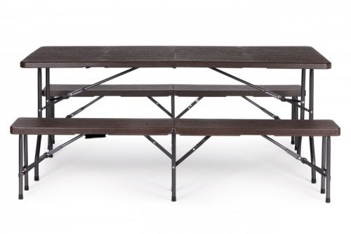 Zestaw cateringowy stół bankietowy 180 cm + 2 ławki brąz ModernHome
