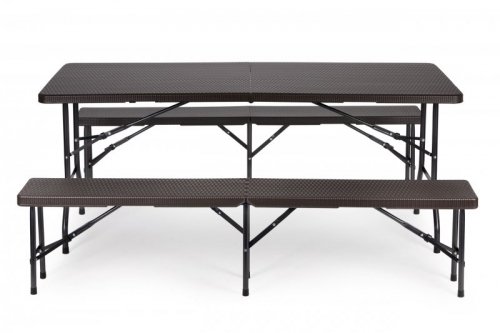 Zestaw cateringowy stół bankietowy 180 cm 2 ławki ratan brąz ModernHome