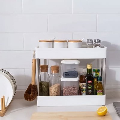 Plastikowy regał łazienkowy z 4 półkami kółka biały ModernHome