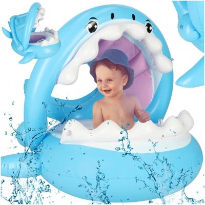 Kółko do pływania koło dmuchane dla niemowląt pontonik dla dzieci z siedziskiem z daszkiem rekin 23kg