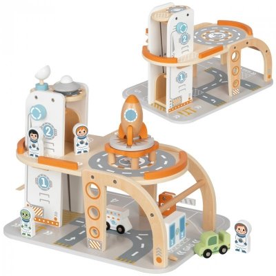 TOOKY TOY Drewniany Kosmiczny Parking  Stacja Kosmiczna