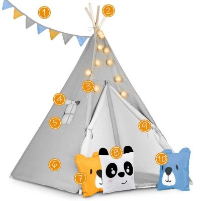 Namiot tipi dla dzieci ze światełkami Nukido - szary