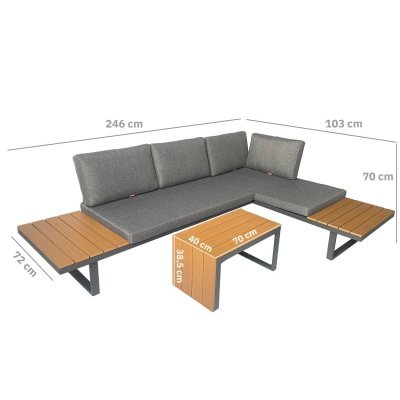 ZESTAW MEBLI OGRODOWYCH narożnik sofa stolik LEKKI komplet gród ALUMINIUM