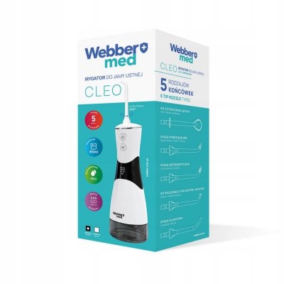 Irygator do zębów Webber CLEO  (biały) — bezprzewodowy, dentystyczny, mocny | 6 dysz, 5 trybów pracy