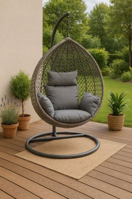 FOTEL WISZĄCY BUJANY OGRODOWY KOSZ HUŚTAWKA JAJO KOKON PREMIUM + PODUSZKI