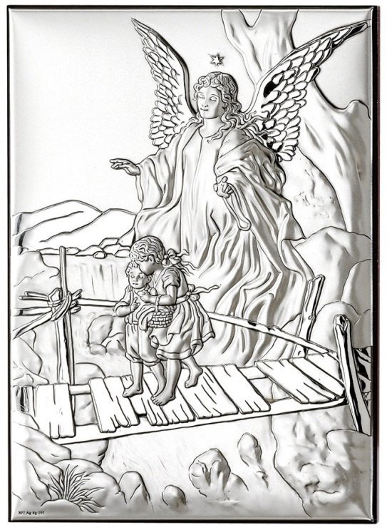 Anioł stróż srebrny Ryngraf chrzest komunia ślub