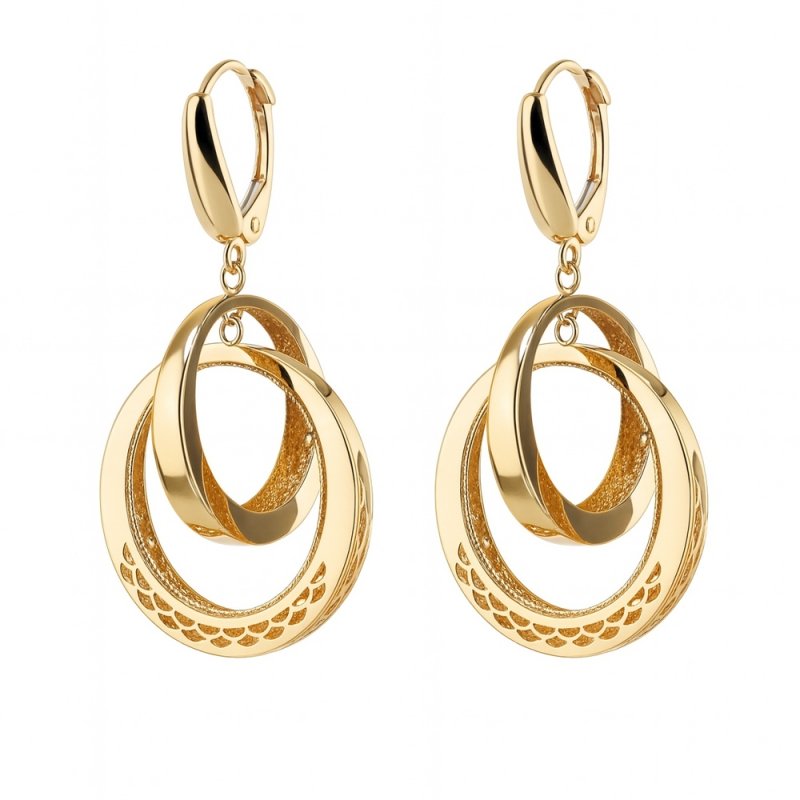 Złote kolczyki 585 wiszące koła ażurowe 