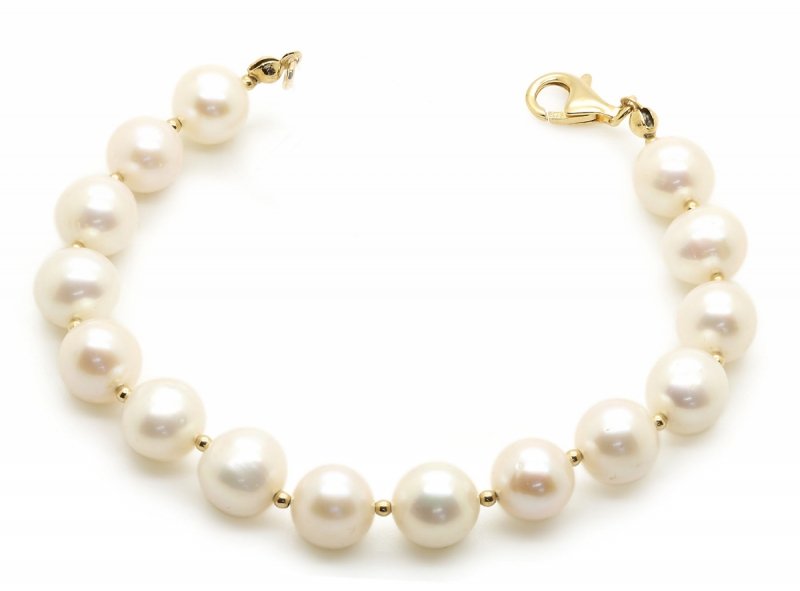 Naszyjnik i Bransoletka z naturalnymi perłami i złotymi kuleczkami 585 | KOMPLET PERŁY
