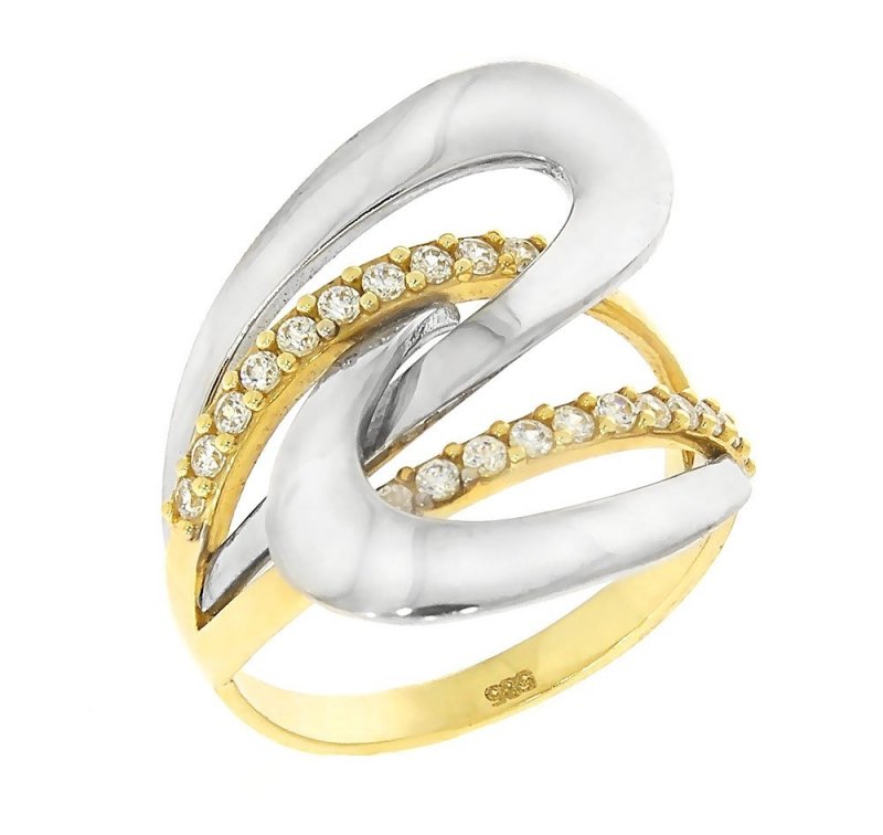 Złoty pierścionek 585 z cyrkoniami białe żółte złot