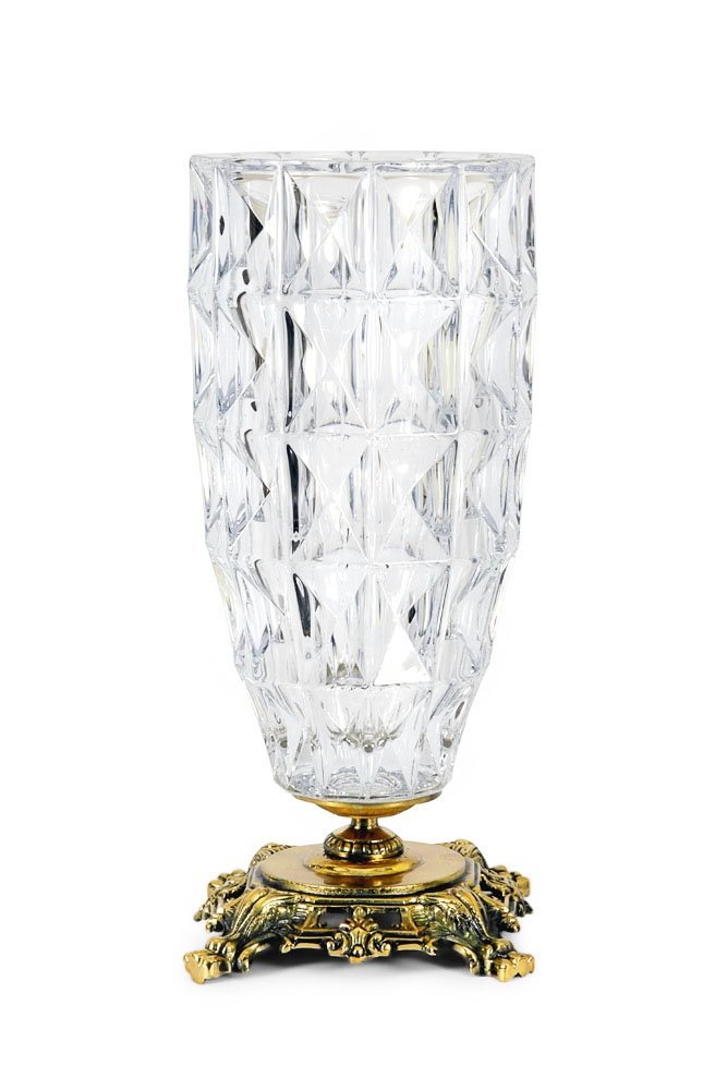 Kryształowy wazon z elementami z mosiądzu BOHEMIA