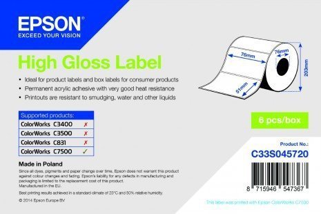 High Gloss Label - Die-cut Roll: 76mm x 51mm, 2310 etykiet