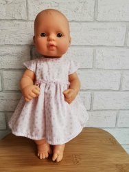 Olimi, sukienka dla lalki Miniland 32cm, jasno różowa w srebrne kropeczki