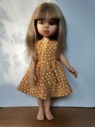 Olimi, sukienka muślinowa dla lalki Paola Reina, 32cm,  miodowe groszki