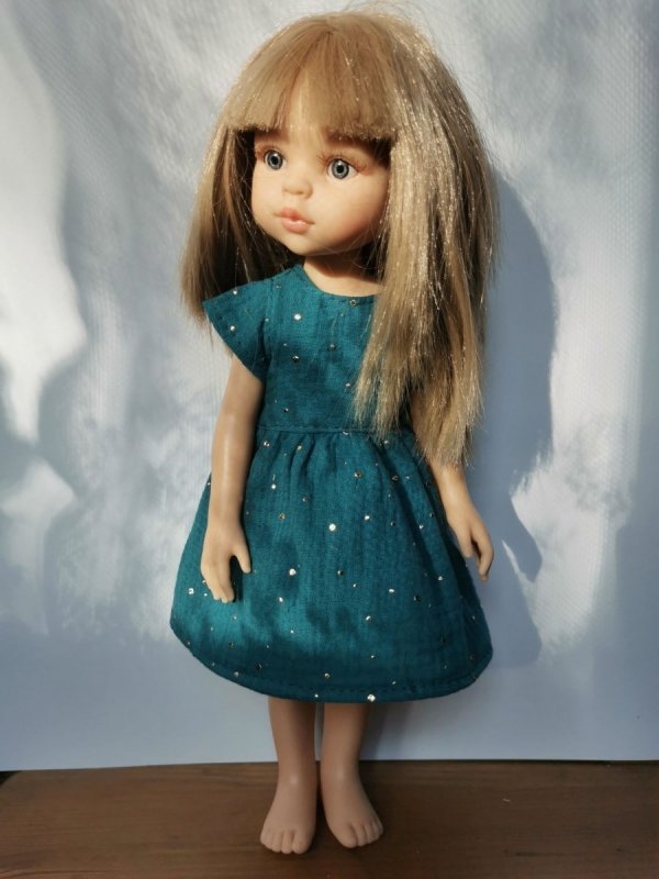 Olimi sukienka dla lalki Paola Reina 32cm  rozgwieżdżone niebo na morskim