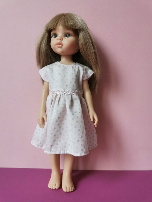 Olimi sukienka dla lalki Paola Reina 32cm  srebrne kropki