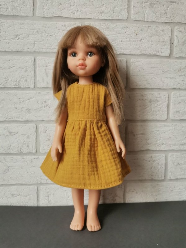 Olimi sukienka z muślinu dla lalki Paola Reina 32cm miodowa