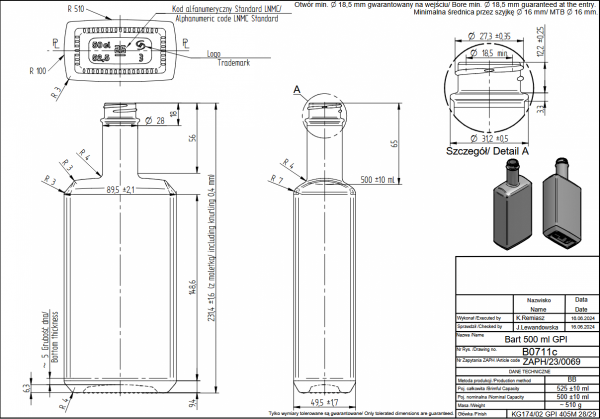 DGS Butelka Bart 500ml Korek/Gwint - Paleta 1512 szt
