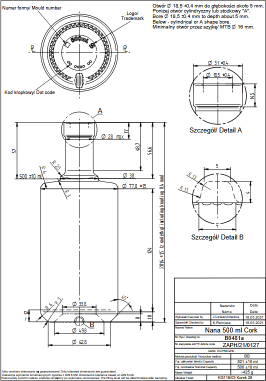 DGS Butelka Nana 500ml Korek - Paleta 1827 szt