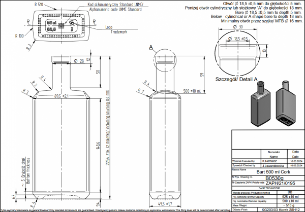 DGS Butelka Bart 500ml Korek/Gwint - Paleta 1512 szt