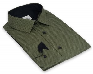 Koszula męska Slim - zielona w granatowo-zielony wzorek 