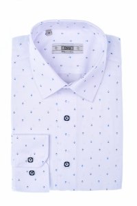 Koszula męska Slim - biała w niebieski wzór