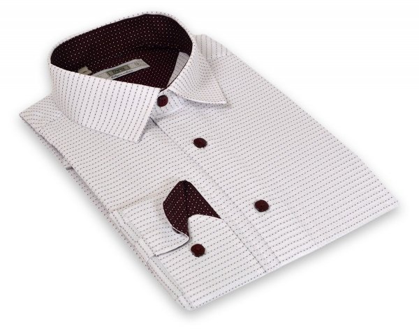 Koszula męska Slim - biała w bordowy wzór