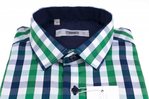 Koszula z długim rękawem Slim Fit/Slim Line - w zielono-granatowo-białą kratkę