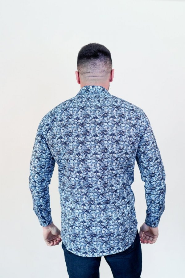 Koszula męska Slim CDR72 - 3D niebieska w abstrakcyjny wzór
