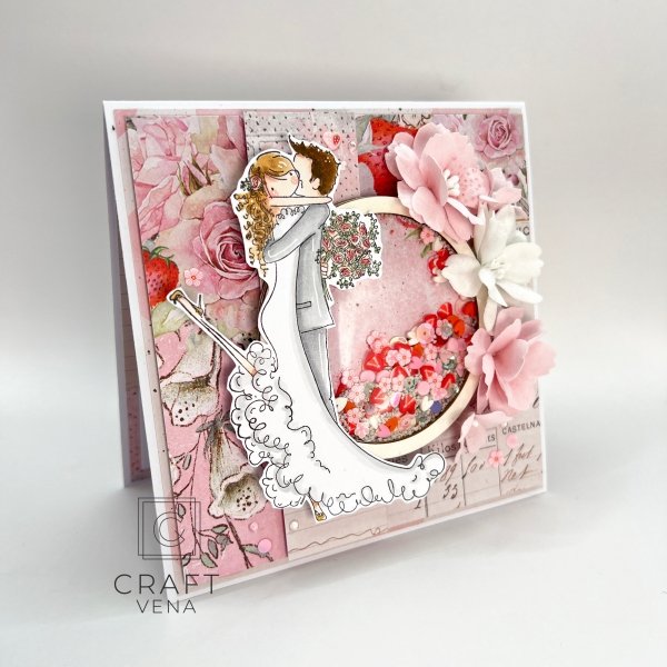 Kartka ręcznie robiona na Ślub z shakerem i złoceniem 007 | Craftvena