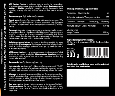 KFD Creatine 500g Pomarańczowo - grejpfrutowy
