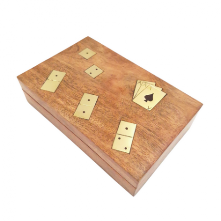 Zestaw gier - karty, domino, kości w pudełku drewnianym - DNU-011