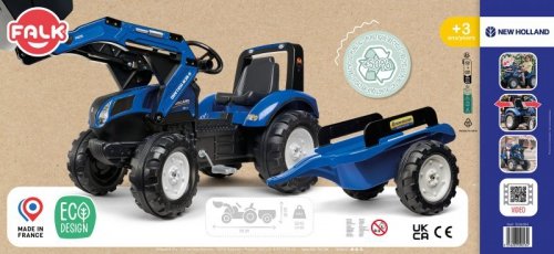 FALK Traktor New Holland Niebieski na Pedały z Przyczepką od 3 Lat