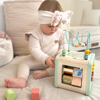 WOOPIE GREEN Drewniana Kostka Aktywności Multifunkcyjna Edukacyjna Sorter