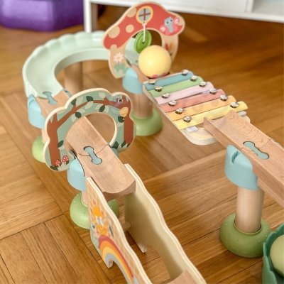 Tooky Toy Drewniany Muzyczny Tor Kulkowy Kulodrom 44 el. Pastelowe