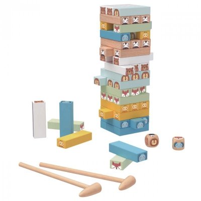 TOOKY TOY Gra Zręcznościowa "Chwiejąca się Wieża"  Zwierzęta 82 el.
