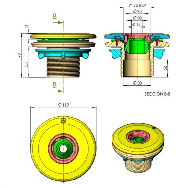 Dysza napływowa ścienna wlot denny ABS - 2&quot; / 50 mm - 00330CL144  Astralpool