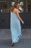 Asymetryczna długa sukienka letnia błękitna L8 tył
