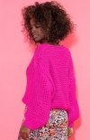 Oversizowy sweter chunky knit różowy F1379 tył