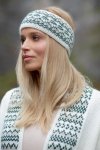 Długi żakardowy sweter z paskiem i opaska F1380-2-2